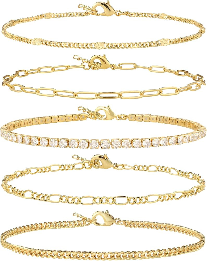 AOZEL Ankle Bracelet for Women 14K Real Gold Plated/Sterling Silver Plated Anklet Bracelets for W... | Amazon (US)