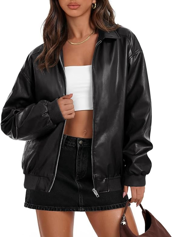 MEROKEETY Women's Winter Spring Oversized Faux Leather Jacket 2026 Fall Zip Up Motorcycle Coats F... | Amazon (US)
