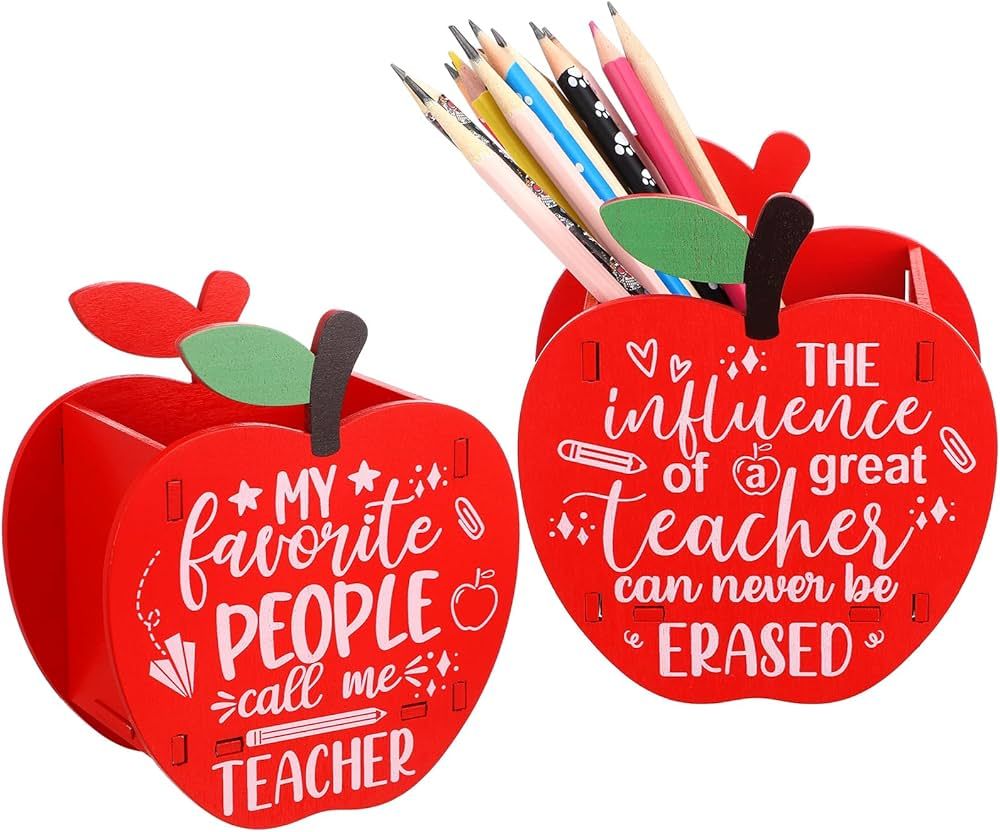 2 Pack Graduation Teacher Appreciation Gift Shape of Apple Wooden Pencil Holder Desktop Pen Organ... | Amazon (US)