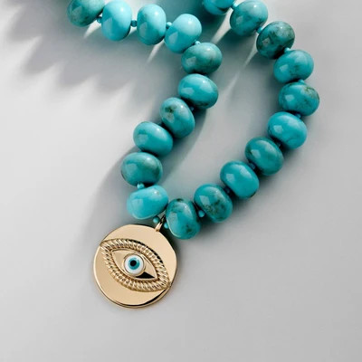 Joan Semi-Precious Evil Eye Necklace - Gold/Turquoise | BaubleBar