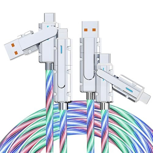Light Up 4 in 1 USB Charging Cables with EVA Case 2 Pack 3.3ft Multicolored Flowing RGB LED Fast Charging 60W LED USB C to USB C Cable & Data Sync for Phone16 15 14 13 Mac,Samsung S24 S23 S22 | Amazon (US)