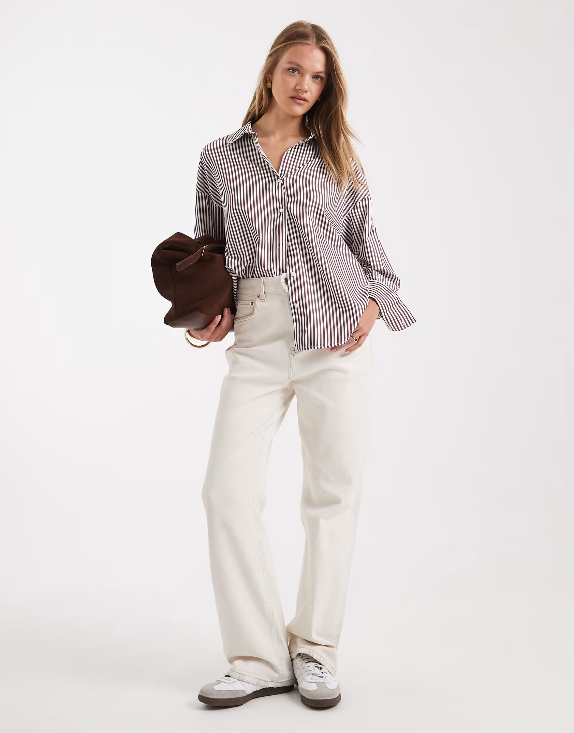 ONLY oversize shirt in burgundy stripe | ASOS | ASOS (Global)