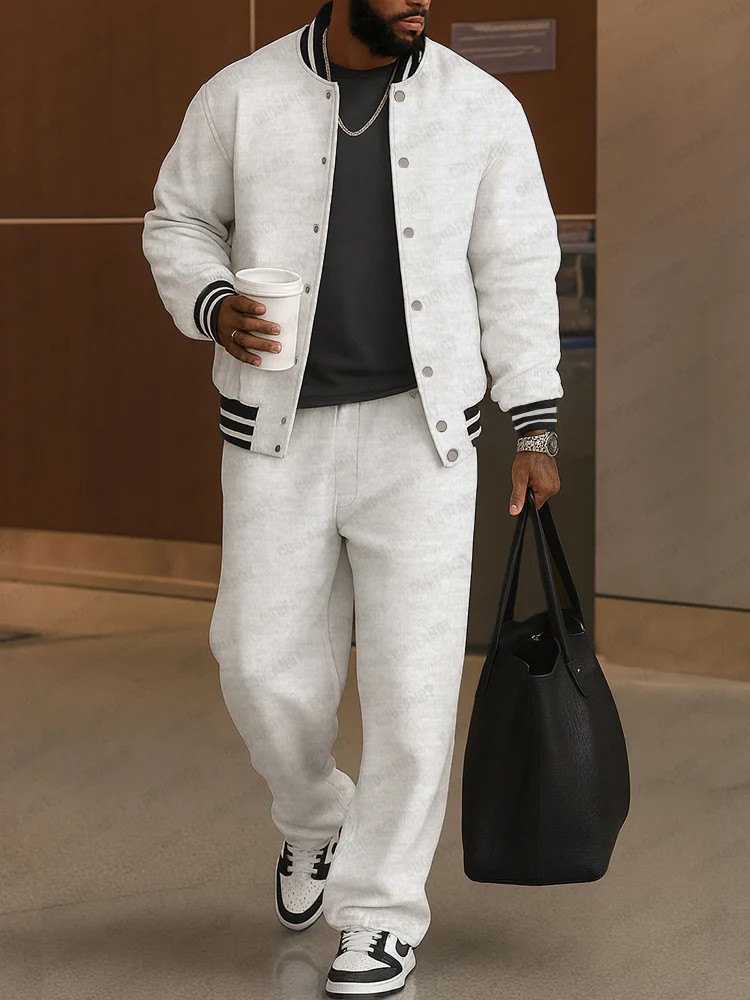 Classic Striped Trim Jacket Pants Set | Coofandy (Global)