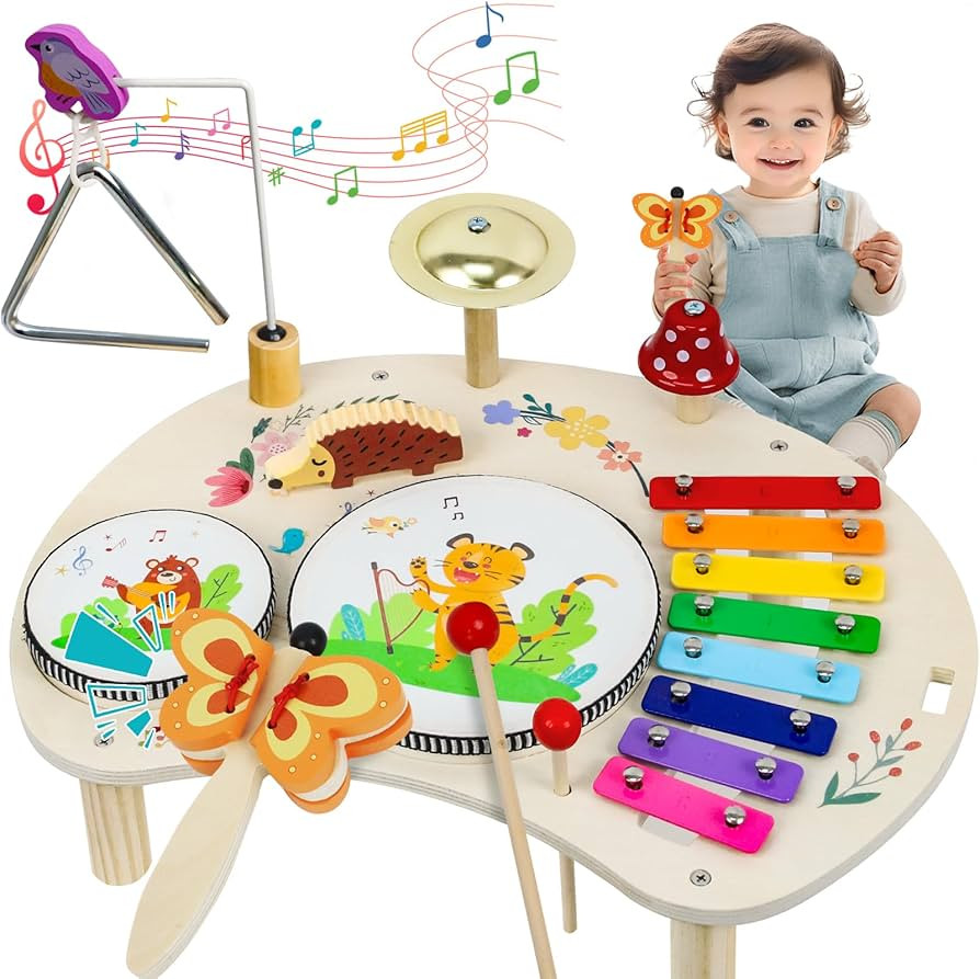XIAPIA Drum Set for Toddlers 1-3, 11 in 1 Wooden Musical Instruments, Montessori Toys for 1 Year ... | Amazon (US)