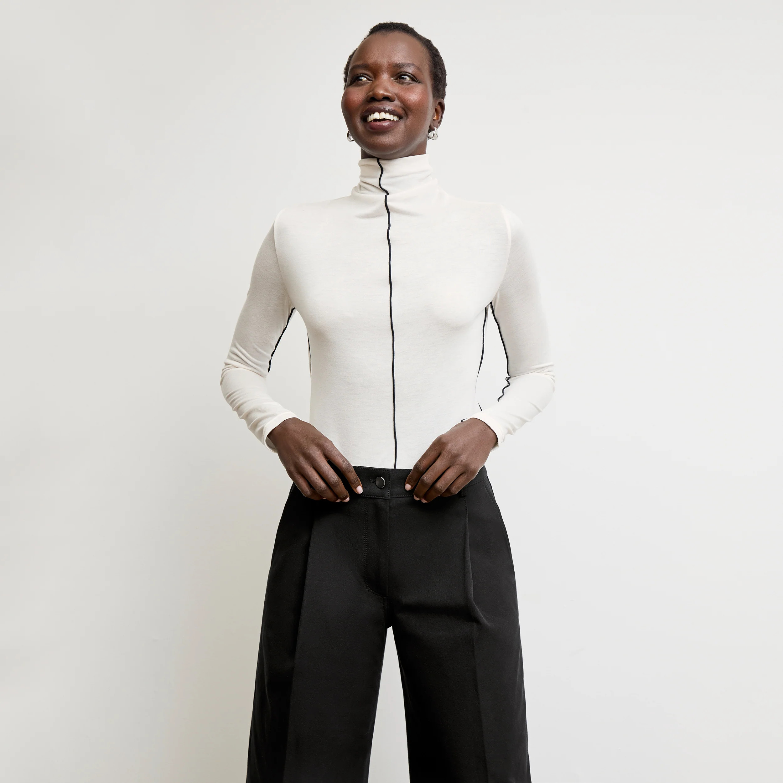 Natasha Contrast Turtleneck - Cloud Jersey :: Ivory | MM LaFleur