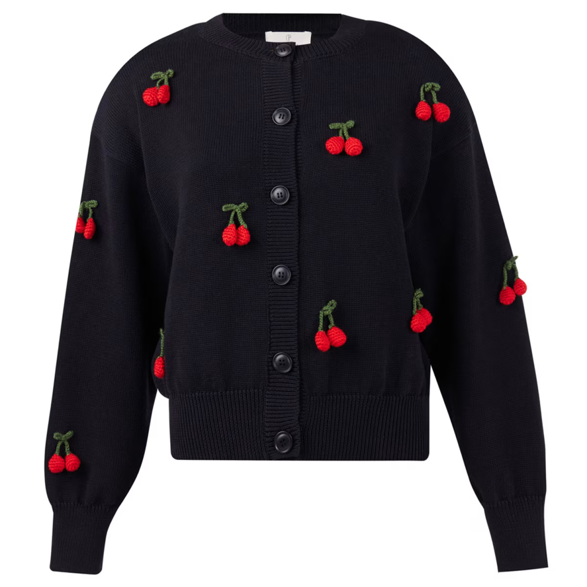 Cherry Hand Embroidered Cardigan In Black | Wolf & Badger