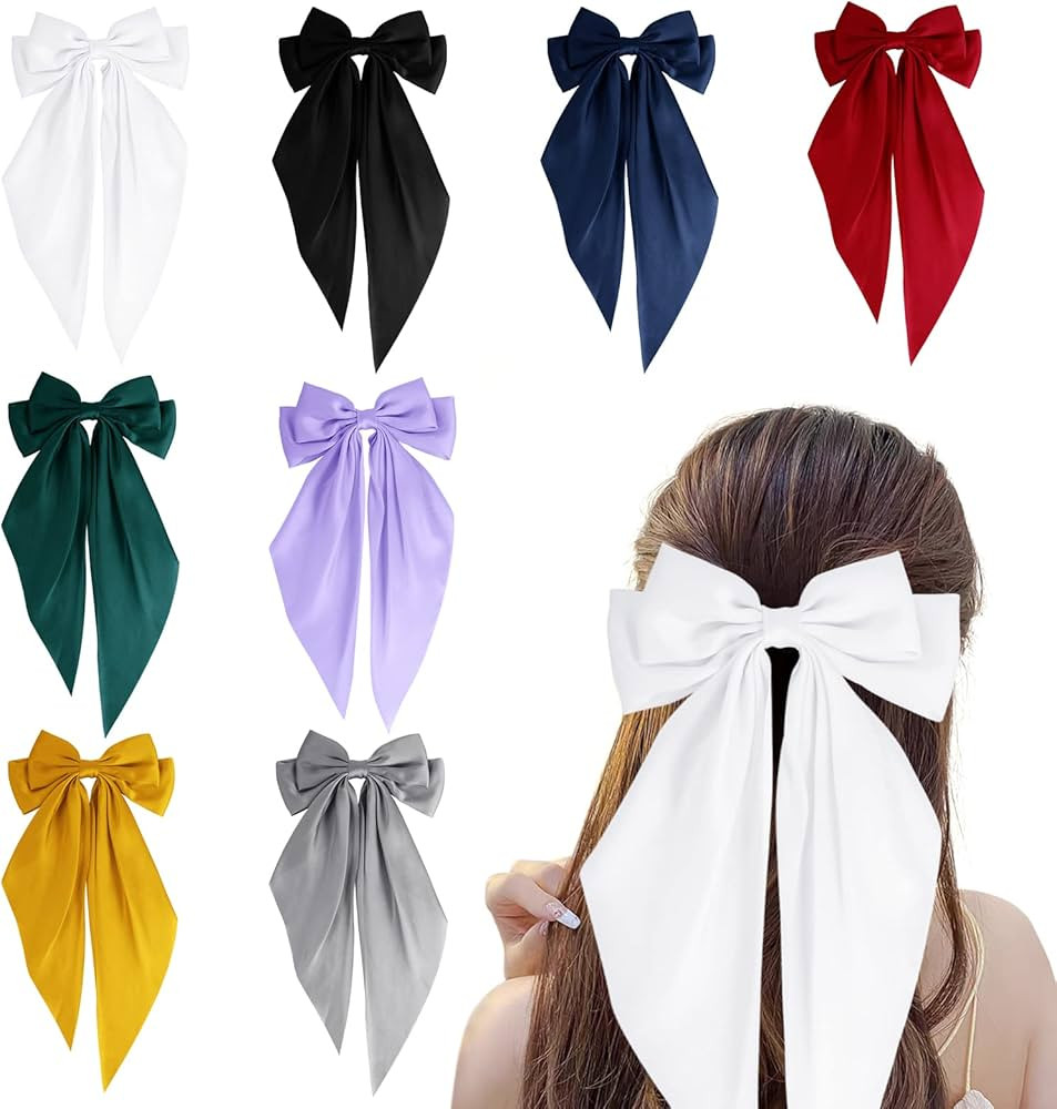 8 PCS Bow Hair Clips for Women, Soft Long Tail Large Bow Hair Slides, Metal Spring Clip Vintage S... | Amazon (US)