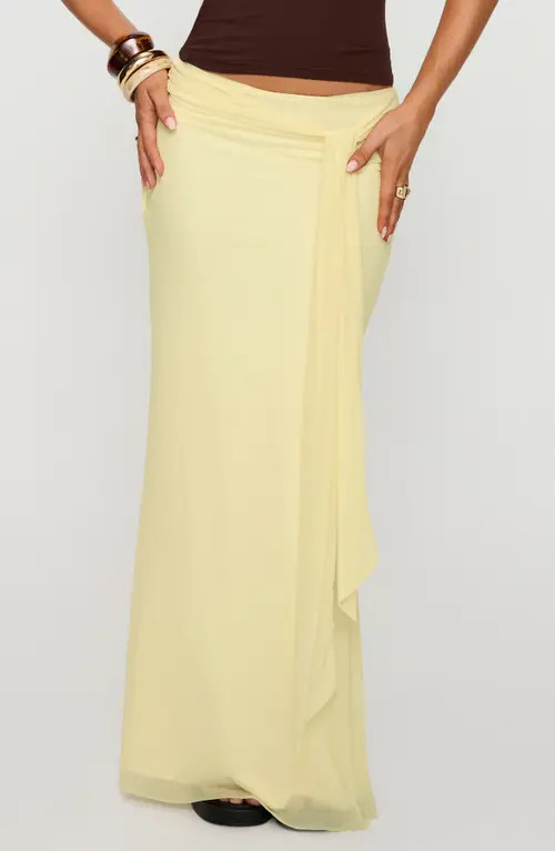 Princess Polly Caviar Tie Waist Maxi Skirt in Lemon at Nordstrom, Size 4 | Nordstrom