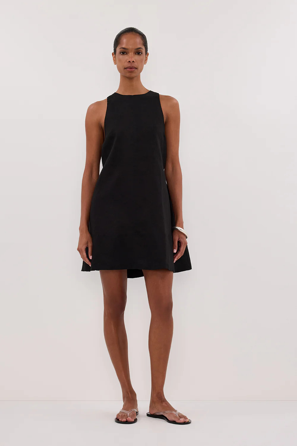 ISABELLE BLACK  MINI LINEN DRESS | DISSH