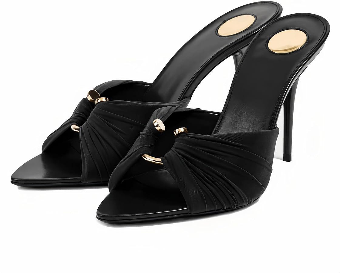 Goolita Open Pointed Toe Mule Heels For Women Slip On Stiletto Heels Ruched Heeled Sandals Sexy B... | Amazon (UK)