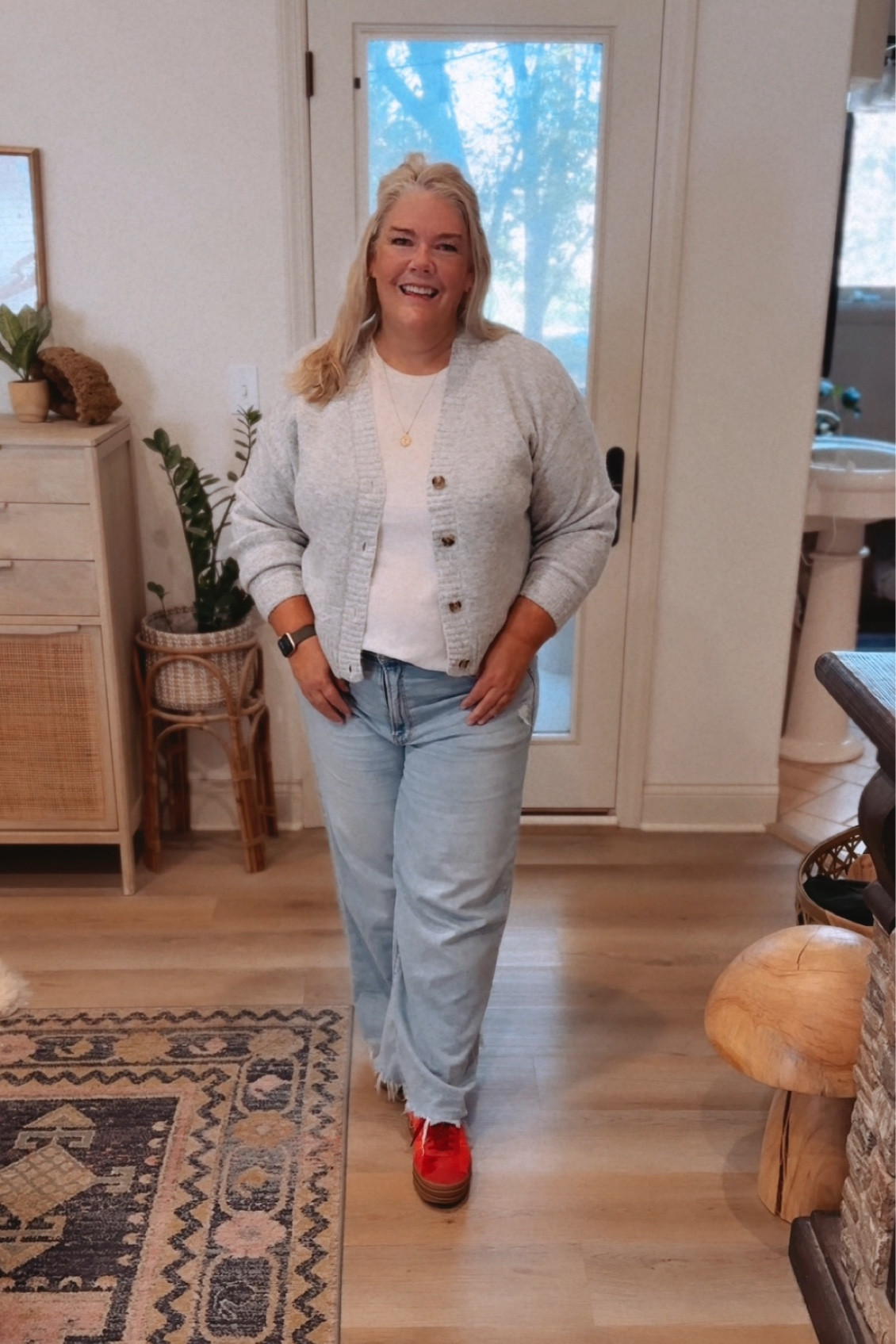This was an October Outfit favorite and easily take you into November outfitting!! The cardigan and jeans are such winners! Wearing a Large in the cardigan and 14 short in the jeans! #jeans #familyphotos #datenight #ae #oldnavy

#LTKMidsize #LTKOver40 #LTKSeasonal