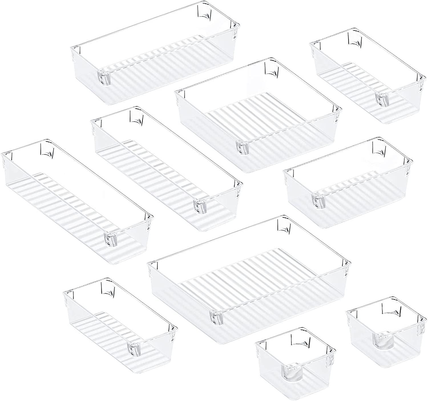 Puroma 10Pcs Drawer Organizer Set 5-size Versatile Vanity and Bathroom Drawer Organizers, Clear P... | Amazon (US)