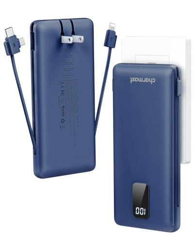 charmast Portable Charger with Built-in Cables and Plug, 10000mAh USB C Power Bank Fast Charging, External Battery Pack Slim, Travel Essentials Compatible with iPhones, Samsung Galaxy, iPad | Amazon (US)