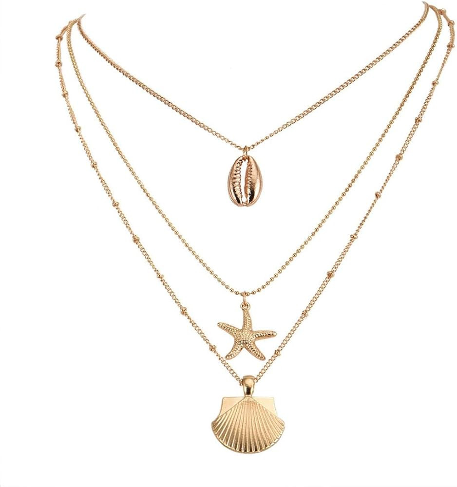 COLORFUL BLING White Puka Shell with Boho Star Necklace Coin Neck Chain Choker Pendant, Mermaid H... | Amazon (US)