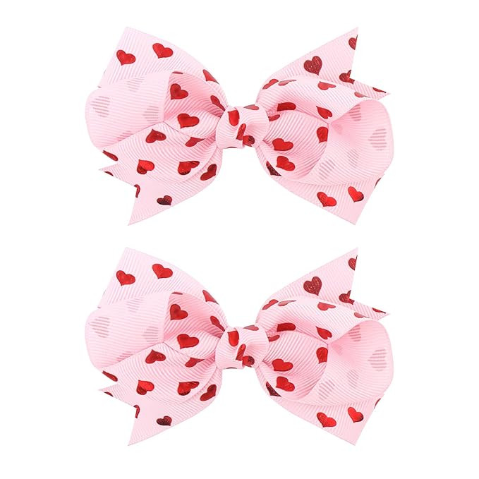 YanJie Valentine's Day Hair Bow Clips Love Heart Hair Clips Red Pink Bowknot Hair Barrettes Heart... | Amazon (US)