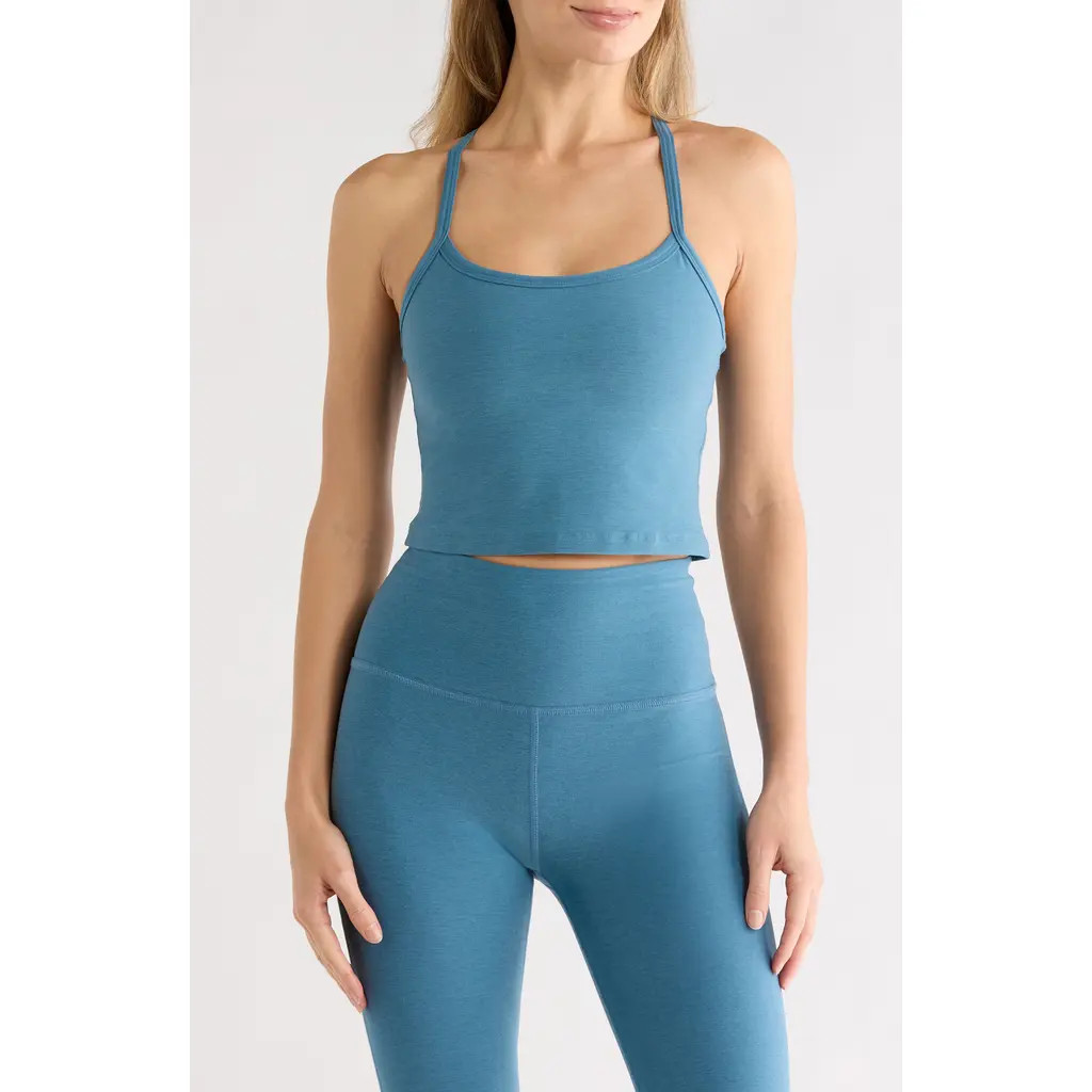 Beyond Yoga Space Dye Slim Racerback Crop Tank in Vintage Denim Blue Heather at Nordstrom Rack, Size Large | Nordstrom Rack