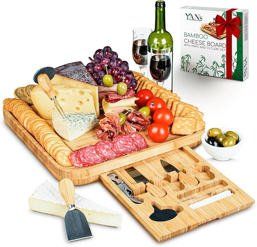 YAN's Bamboo Cheese Boards Charcuterie Boards Set - Extra Large Charcuterie Board Set - Charcuter... | Amazon (US)