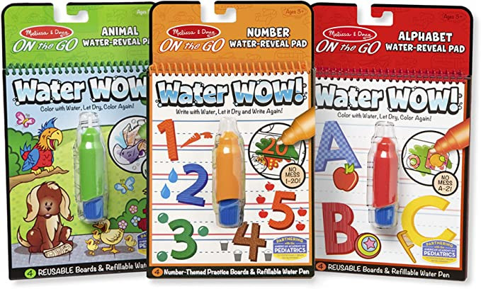 Melissa & Doug On the Go Water Wow! Reusable Water-Reveal Activity Pads, 3-pk, Animals, Alphabet,... | Amazon (US)