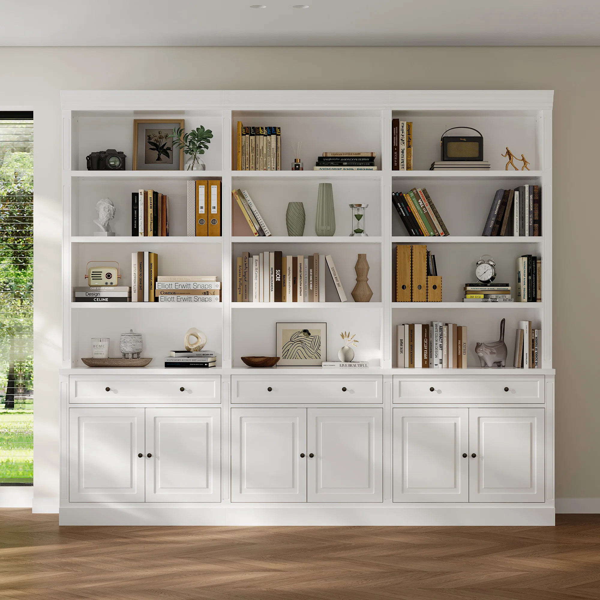 Elegant 2-Meter Large Capacity White Bookcase With Drawers And Doors | Wayfair North America