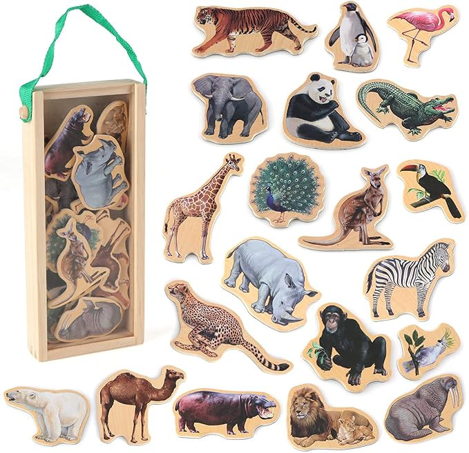 Refrigerator Magnets for Kids - Zoo Animal Fridge Magnets for Toddlers - Wooden Magnetic Toys for... | Amazon (US)