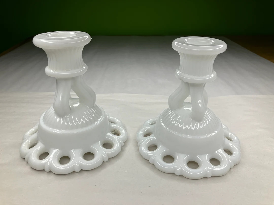 Vintage Milk Glass Candlestick Holder Set of 2 - Etsy | Etsy (US)
