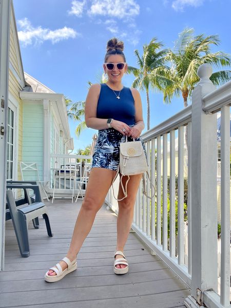 Amazon bodysuit, Spanx palm leaf print pull on shorts, sandals, gold jewelry, sunglasses, straw handbag, backpack, casual outfit, vacation outfit, summer outfit 

#LTKstyletip #LTKitbag #LTKfindsunder50