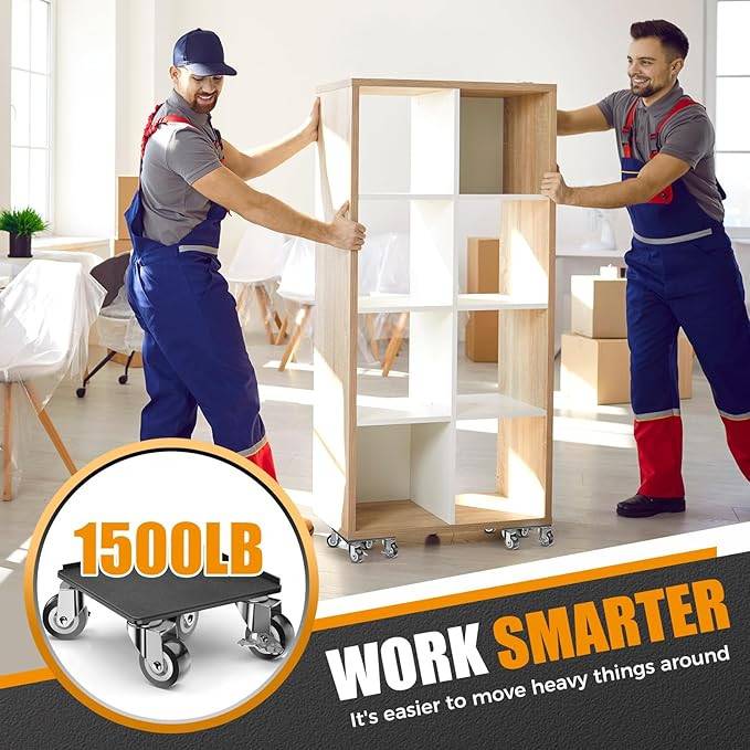 Heavy Duty 1500LBS Furniture Dolly & Movers with 5X 360° Wheels - Carbon Steel Panel & Non-Slip ... | Amazon (US)