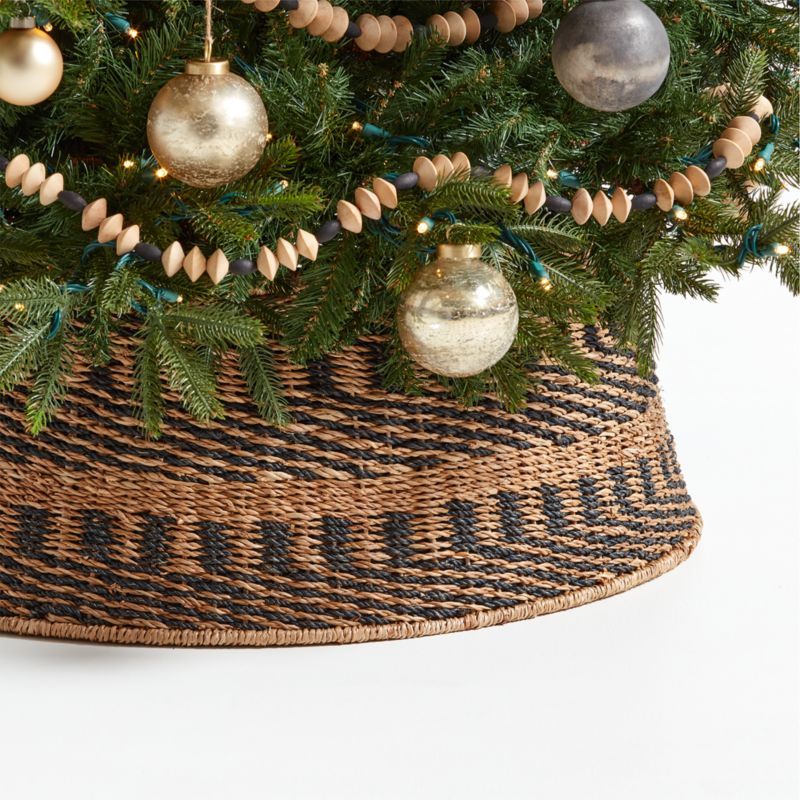 Black and Natural Abaca and Seagrass Hand-Woven Christmas Tree Collar | Crate & Barrel | Crate & Barrel