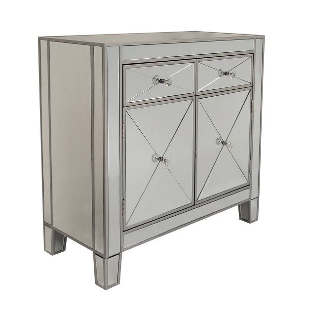 Mirrored Storage Cabinet with 2 Drawers and 2 Doors Silver/Clear - The Urban Port | Target
