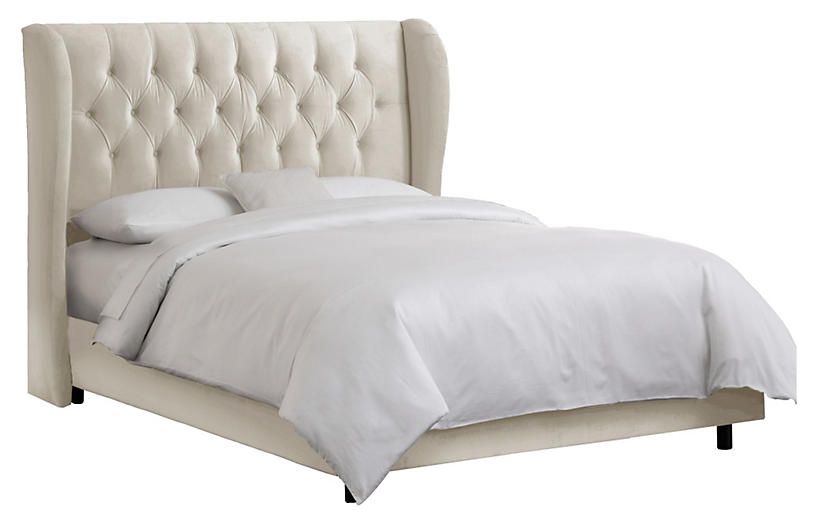 Reed Wingback Bed, Cream Velvet | One Kings Lane