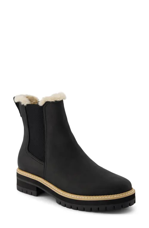 TOMS Bennet Chelsea Boot in Black Leather/Faux Fur at Nordstrom, Size 6.5 | Nordstrom