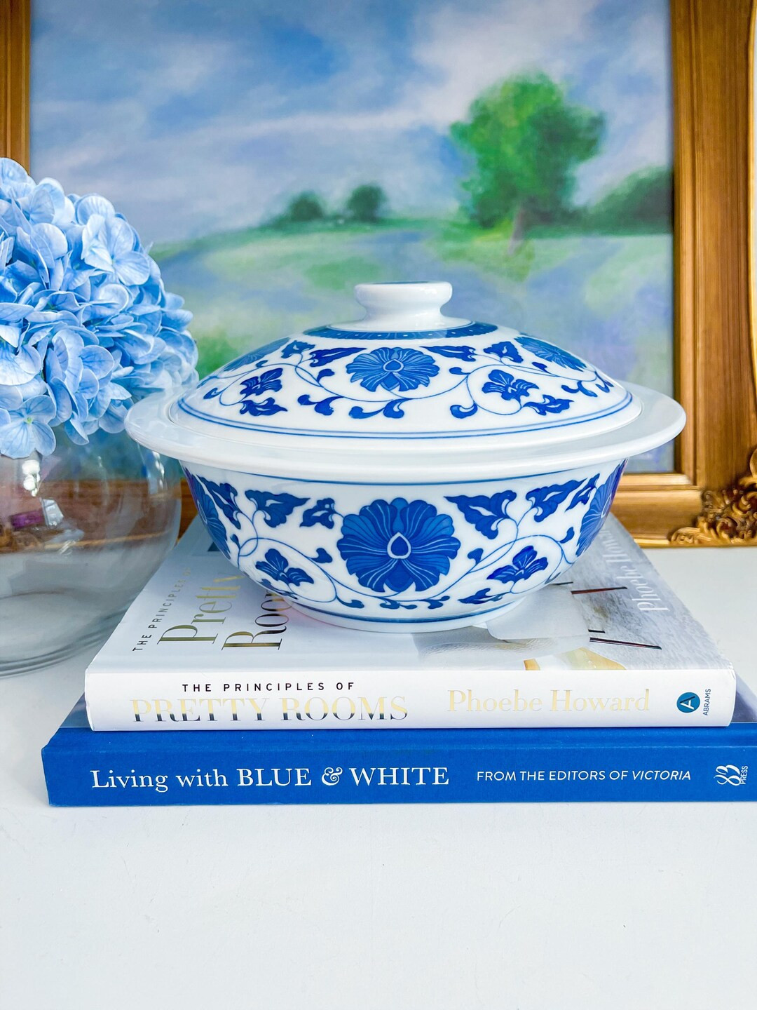 Vintage 10 Blue and White Food Safe Lidded Serving Bowl Chinoiserie Chic Decor, Grandmillennial S... | Etsy (US)