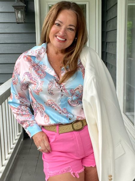 A Stunning satin paisley blouse. I love the soft color  palette of baby blues and pinks. It is perfect for Summer date nights. @shewin

Use code Joy10 

#LTKfindsunder50 #LTKworkwear

#LTKGiftGuide