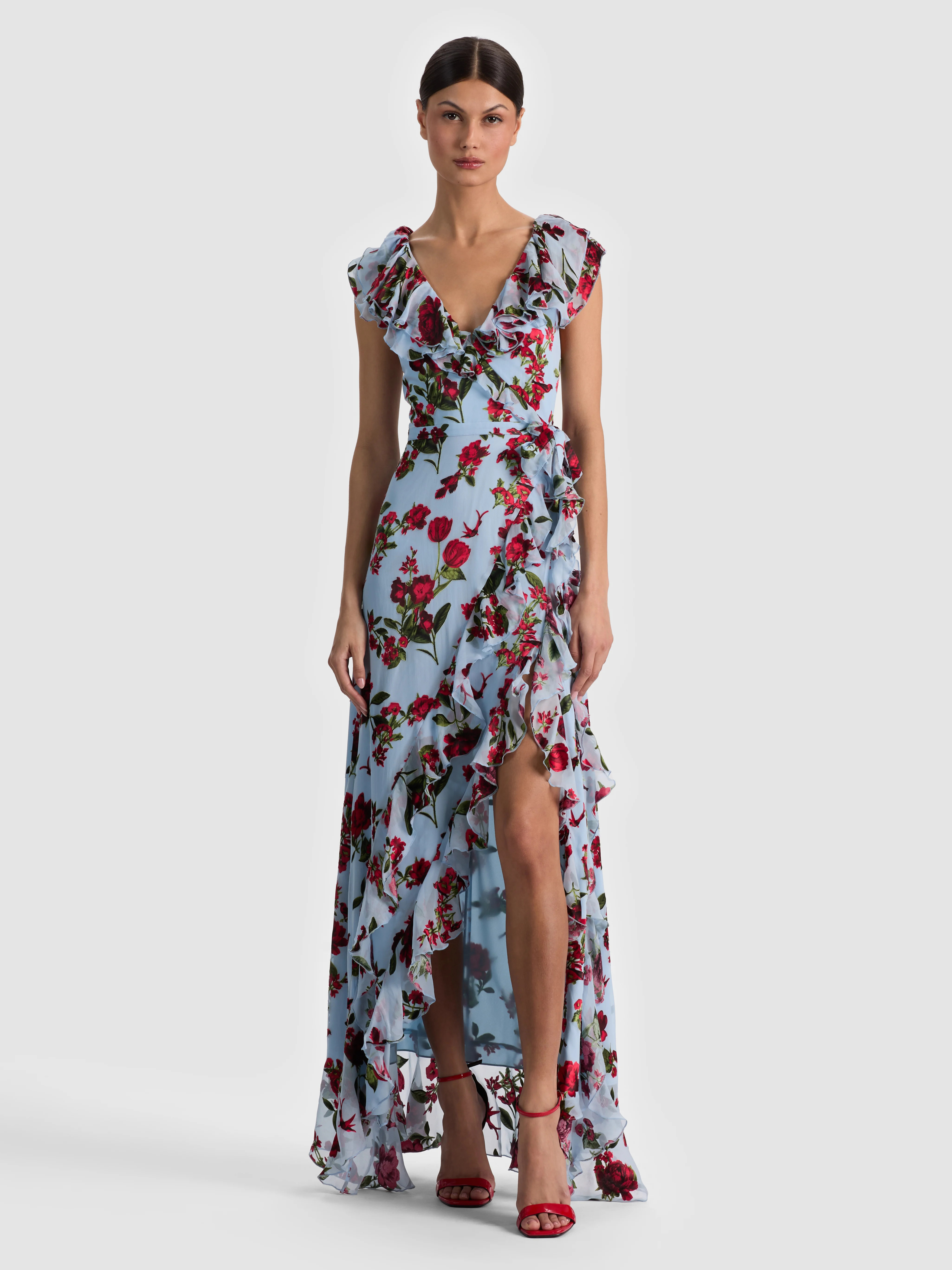 alice + olivia KRISTEN RUFFLE WRAP MAXI DRESS | Alice + Olivia