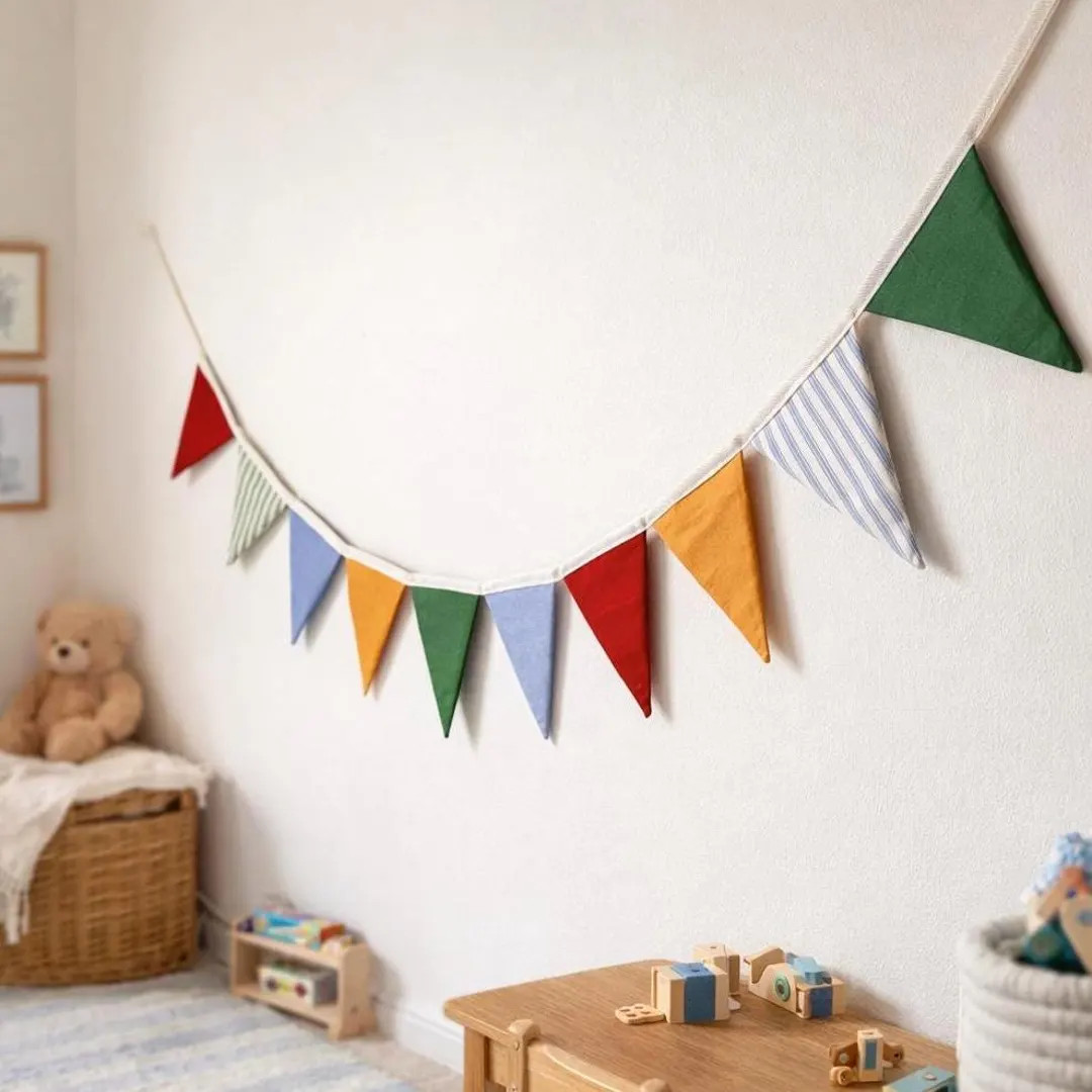 Handmade Fabric Bunting – Fully Lined Cotton Triangle Garland | Nursery Wall Decor, Kids Room B... | Etsy (Global)