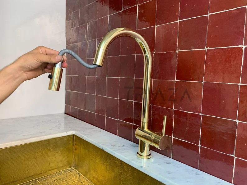 Unlacquered Solid Brass Kitchen Faucet , Pull Down Faucet , Pull Out Faucet , Kitchen Faucet , Si... | Etsy (US)