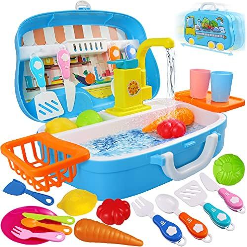 aovo Kids Play Sink Children Electric Dishwasher Kitchen Toys Set with Running Water and Automati... | Amazon (US)