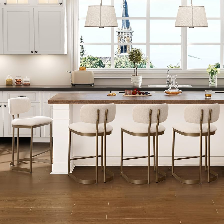 JIRAIN 26’’ Counter Stools Set of 4, Modern Linen Bar Stools with Curved Backrest, Upholstere... | Amazon (US)