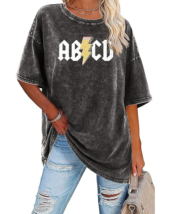 Teacher Shirts for Women Oversized Tshirts Teacher Appreciation Gifts Shirt Letter Printed Short ... | Amazon (US)