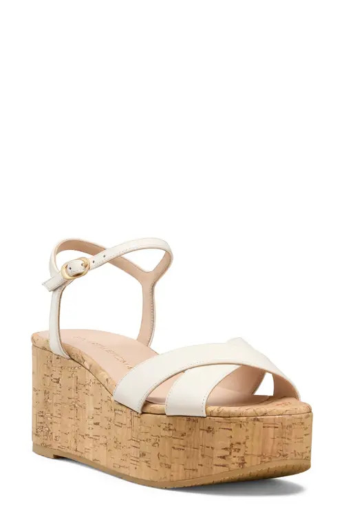 Stuart Weitzman Dayna Ankle Strap Platform Wedge Sandal in Cream at Nordstrom, Size 6 | Nordstrom