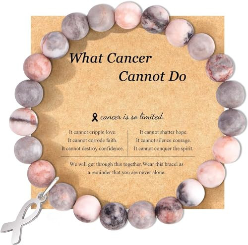 Hyperlama Breast Cancer Bracelet, Wristband, Charm Bracelet, Natural Stones, Stainless Steel, What Cancer Cannot Do | Amazon (US)