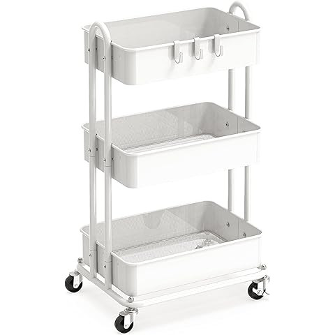 Pipishell 3 Tier Mesh Utility Cart, Rolling Metal Organization Cart with Handle and Lockable Whee... | Amazon (US)