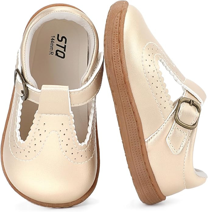 STQ Wide Toe Box Toddler Mary Jane Dress Shoes Zero Drop Girls Ballet Flats for Party School Unif... | Amazon (US)