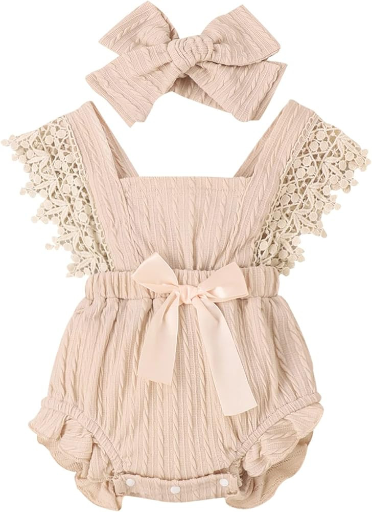 Douhoow Infant Baby Girl Plaid Romper Baby Short Sleeve Pleated Romper Bodysuit Summer Spring Out... | Amazon (US)