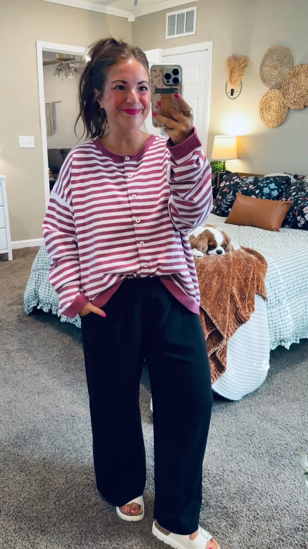 Another color in this oversized Aerie cardi because it’s just that good! 💕 I love the relaxed fit and pretty stripes paired with comfy black pants! ✨


sandals: sold out, but linking similar options below!
pants: fit oversized // wearing a medium short
cardigan: fits oversized // wearing a large 

 #LTKootd #LTKMidsize #LTKWorkwear