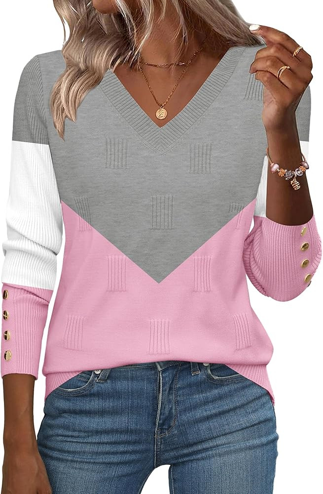 Zeagoo Womens V Neck Sweaters Shirts Long Sleeve Lightweight Ribbed Knit Pullover Sweater Blouse ... | Amazon (US)