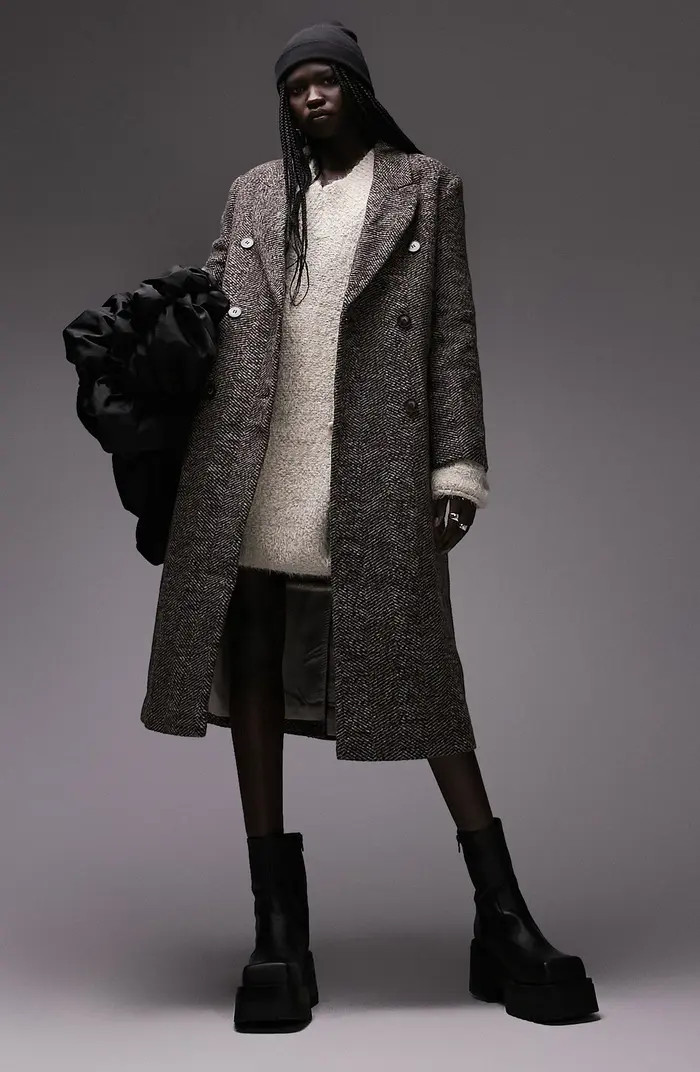 Topshop Herringbone Double Breasted Coat | Nordstrom | Nordstrom