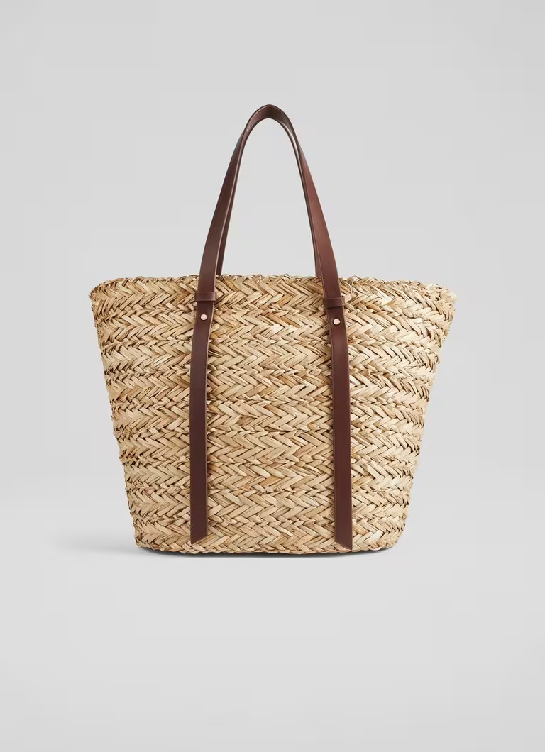 Viola Natural Straw Brown Handles Basket Bag | L.K. Bennett (UK)