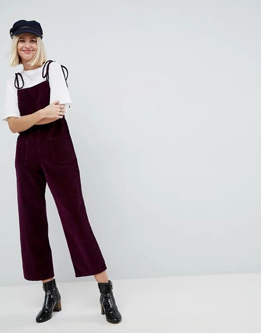 ASOS Cord Jumpsuit in Berry With Tie Strap | ASOS UK