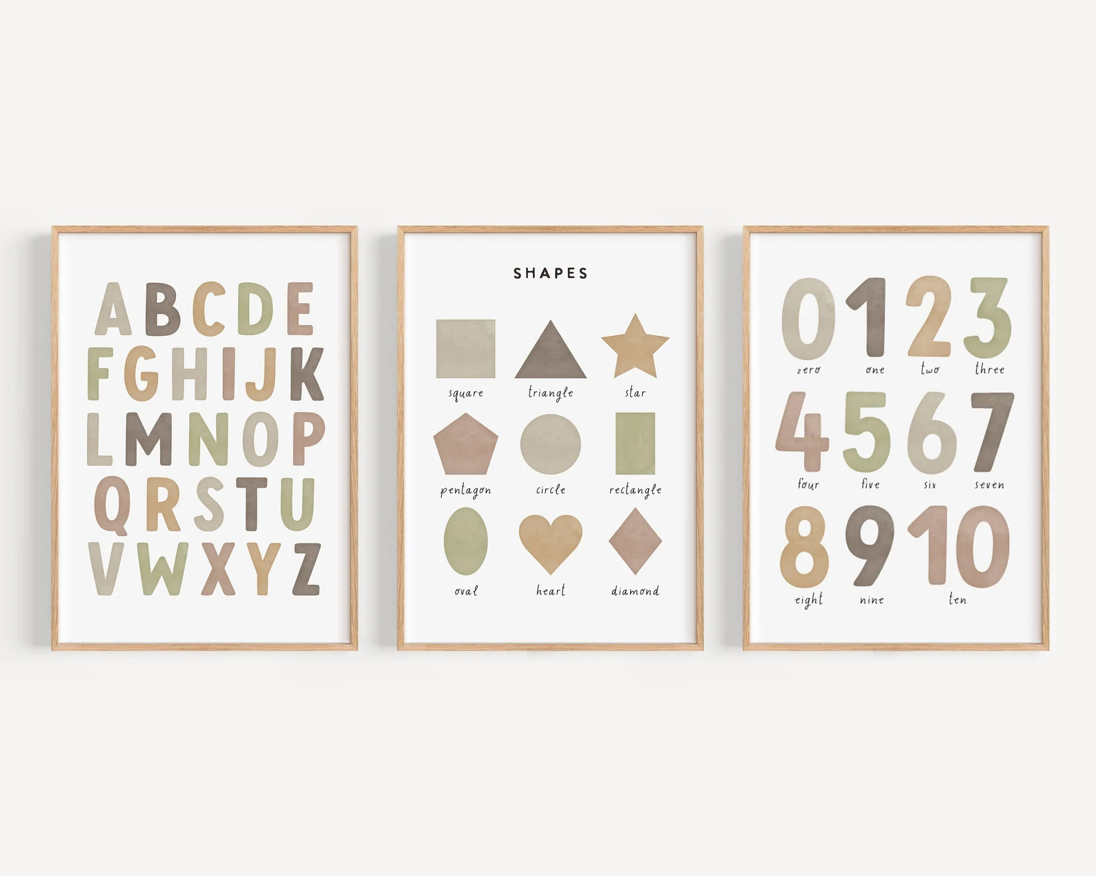 Neutral Alphabet Shapes Numbers 1-10 Printable Wall Art Bundle Educational Poster Set Kids Playro... | Etsy (US)
